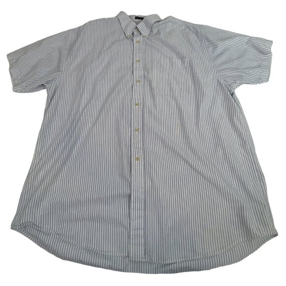 IZOD Men's Button Down Shirt XL Blue White Striped 100% Cotton Short Sleeve - Picture 1 of 4